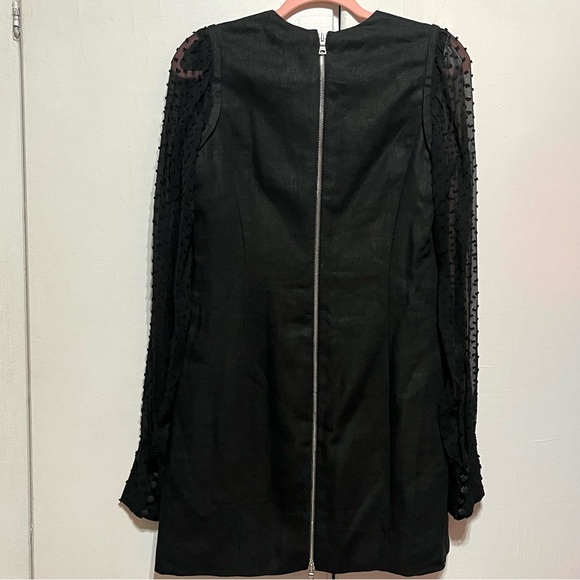 Veronica Beard Black Linen Mini Dress with Removable Swiss Dot Sleeves - Picture 9 of 14
